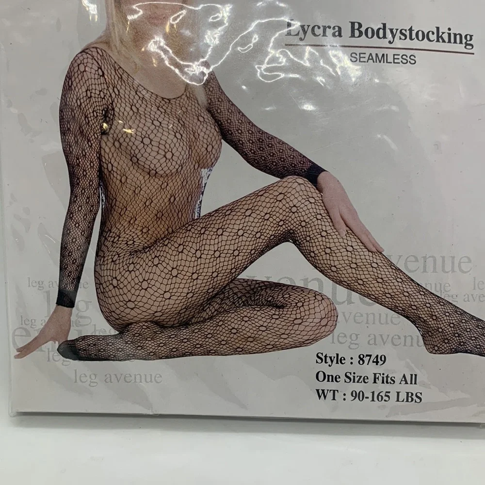 Leg Avenue NIB Lycra Bodystocking Seamless Black One Size Fits All 90 - 165 lbs